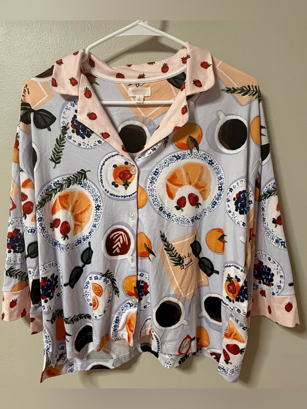 Beauty Sleep Social Pajama Set Womens Breakfast Coffee Croissant Billie Small - Picture 3 of 16